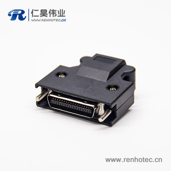 SCSI MDR 36 Pin螺丝式直式MDR接插件黑色塑料外壳焊接式