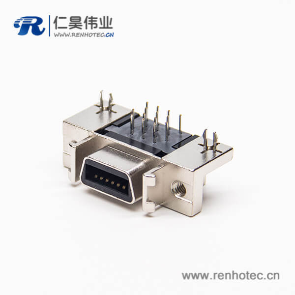 SCSI母座接插件14pin弯式90度插板式带鱼叉脚接PCB板