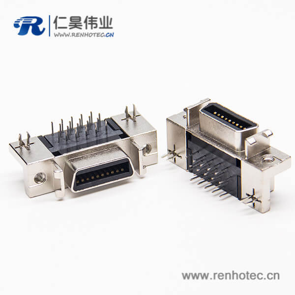 scsi母接插件20针90度铆锁式插PCB板带鱼叉脚